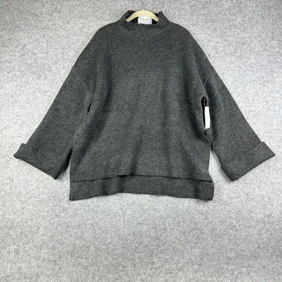 Neutral Ground Tunic Sweater Womens L Gray Oversized Minimal Knit Cozy Slits NEW - Picture 1 of 16